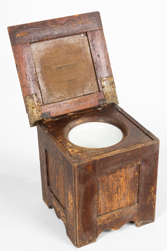 Wooden Commode Chair with White Porcelain Bowl