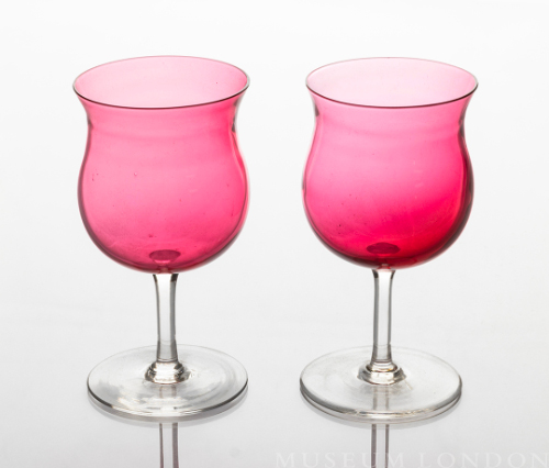 Pair of Cranberry Glass Wine Glasses (2)