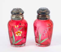 Painted Cranberry Glass Salt & Pepper Shakers