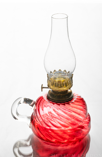Oil Lamp with Cranberry Glass Base