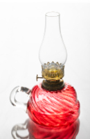 Oil Lamp with Cranberry Glass Base