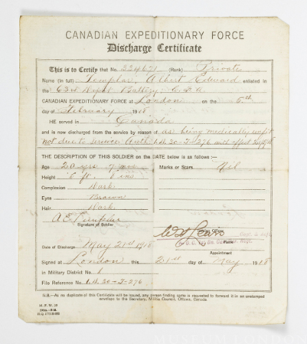 Canadian Expeditionary Force - Discharge Certificate