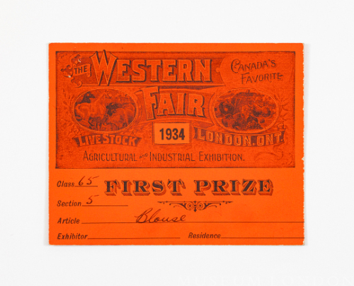 Western Fair, First Prize Card
