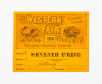 Western Fair, Seventh Prize Card