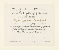 To Miss Lenore Crawford from Art Gallery of Ontario