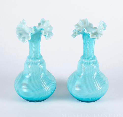 Blue Milk Glass Vases (2)
