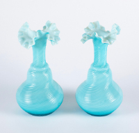 Blue Milk Glass Vases (2)
