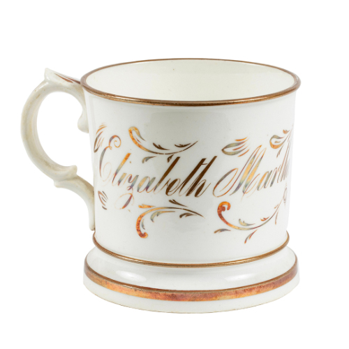 White and Gold Mug, "Elizabeth Martha Howard Griffiths"