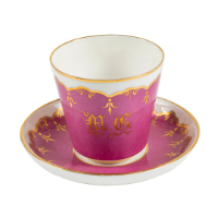 Gilded Pink and White Teacup with Saucer