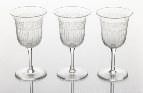 Set of Three Fluted Wine Glasses (Greek Key)