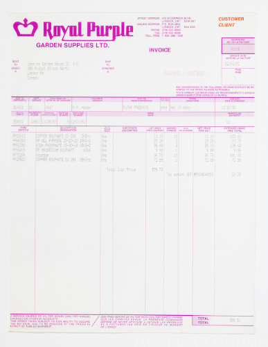 Sulphate and Phosphate Order ~ Royal Purple Invoice