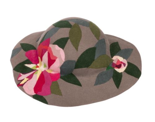 Women's Grey and Flowered Brimmed Hat