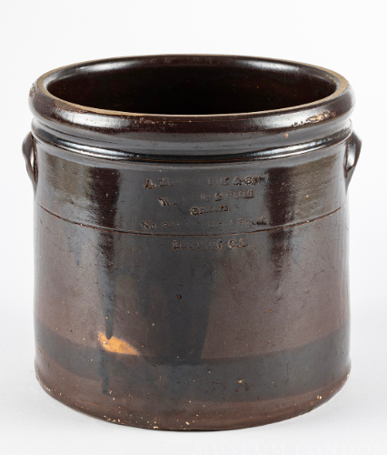 Dark Brown Glazed Stoneware Crock
