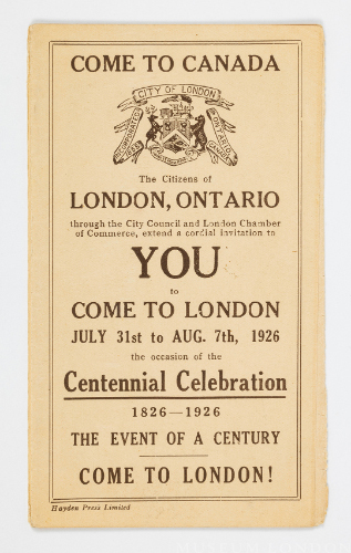 Come to London: Centennial Celebration (1826-1926) The Event of the Century ~ Come to London!