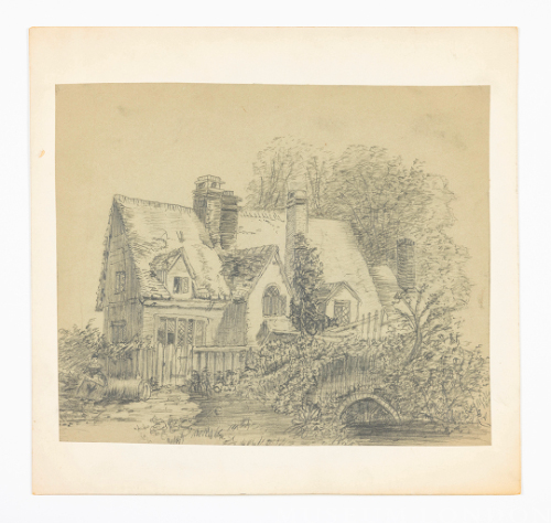 Cottage with a Woman Seated on Log