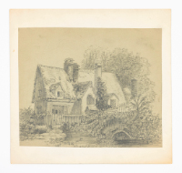 Cottage with a Woman Seated on Log