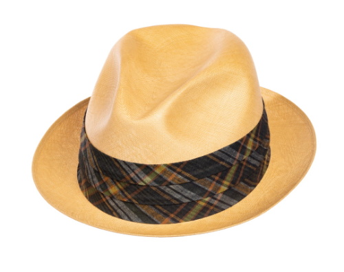 Men's Straw Panama Hat with Plaid Band