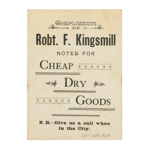 "ROBT. F. KINGSMILL" Trade Card