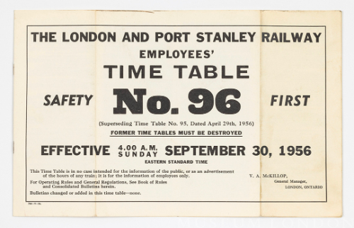 The London and Port Stanley Railway Employee's Timetable