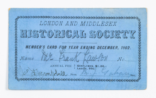 London and Middlesex Historical Society Membership Card