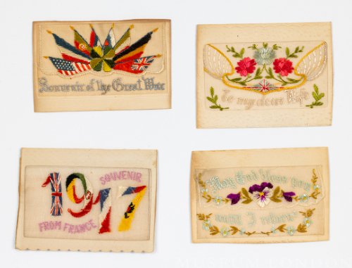 Embroidered Postcards (4) and Frame