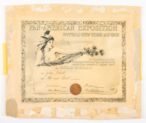 Gold Medal Certificate - Pan American Exposition, Buffalo, New York, A.D. 1901
