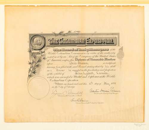 Diploma of Honourable Mention - The Columbian Exposition 1894