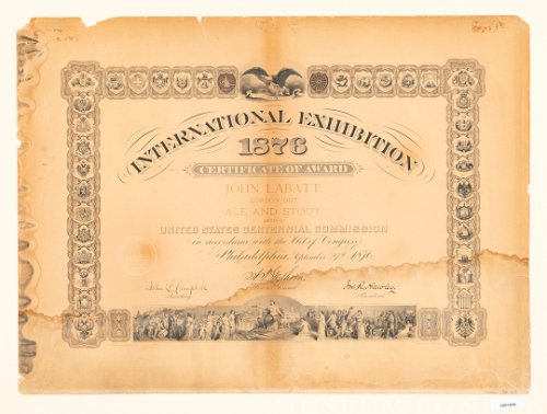 Silver Medal Certificate - 1876 International Exhibition, Philadelphia