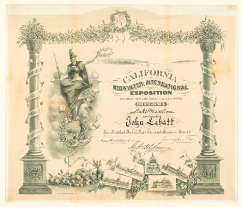 Gold Medal Diploma - California Midwinter International Exposition 1894