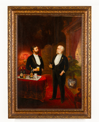 Two Men Standing While Drinking Labatt's Beer
