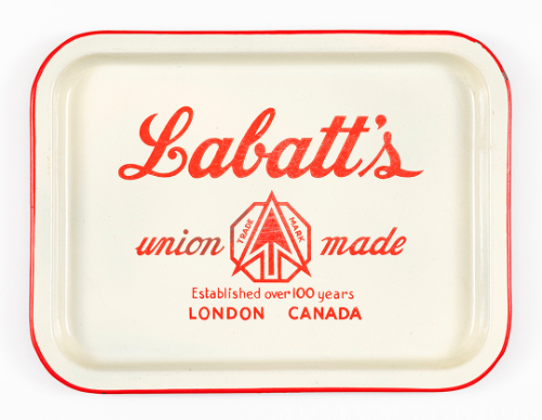 Labatt's Union Made Rectangular Cream and Red Serving Tray