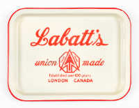 Labatt's Union Made Rectangular Cream and Red Serving Tray