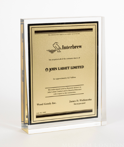 "InterBrew Has Acquired All the Common Shares of John Labatt Limited" Certificate