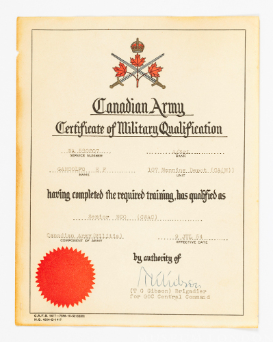 Canadian Army Ceriticate of Military Qualification