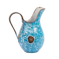 Blue and White Enamelware Milk Pitcher