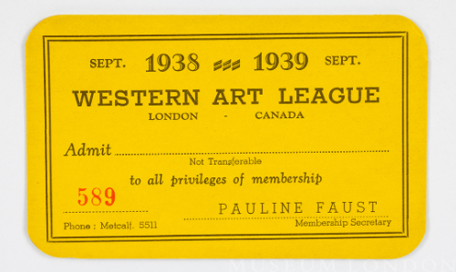 Membership Card, Western Art League, 1938-1939