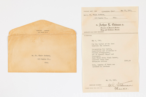 Invoice and Envelope: Arthur L. Oatman (Funeral Home), May 30, 1941