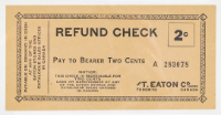 T. Eaton Co. 2 cent Refund Cheque