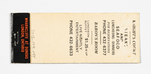 The Baron’s Room Tavern Live Entertainment Matchbook