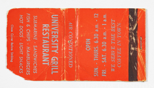 University Grill Restaurant Matchbook