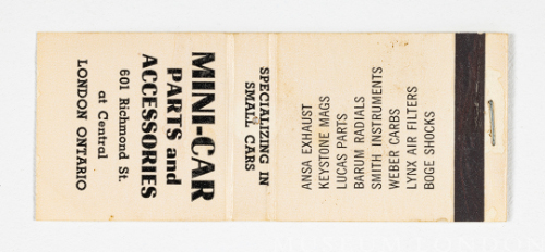 Mini Car Parts and Accessories Matchbook